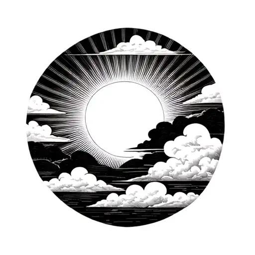 Japanese Sun And Cloud Background For Tattoo Background In Black And White