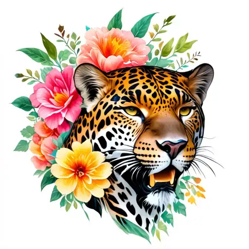Flowers And A Jaguar Warrior