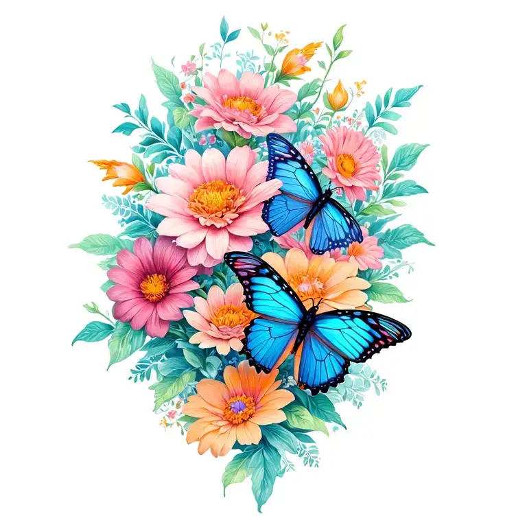 Flowers And Butterflies Intertwined