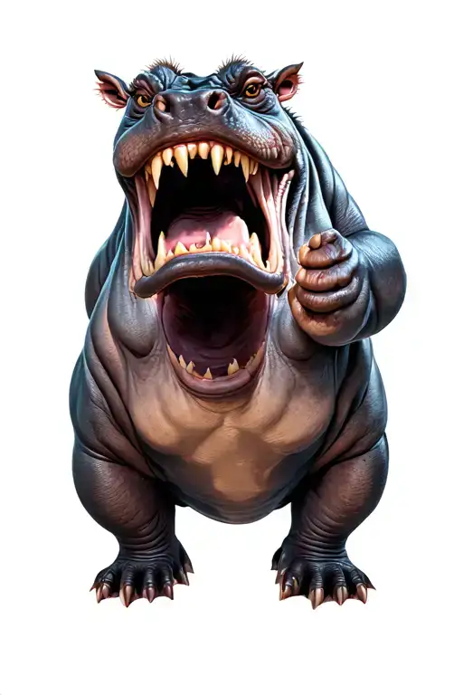 Angry Hippo With Mouth Wide Dark Forest