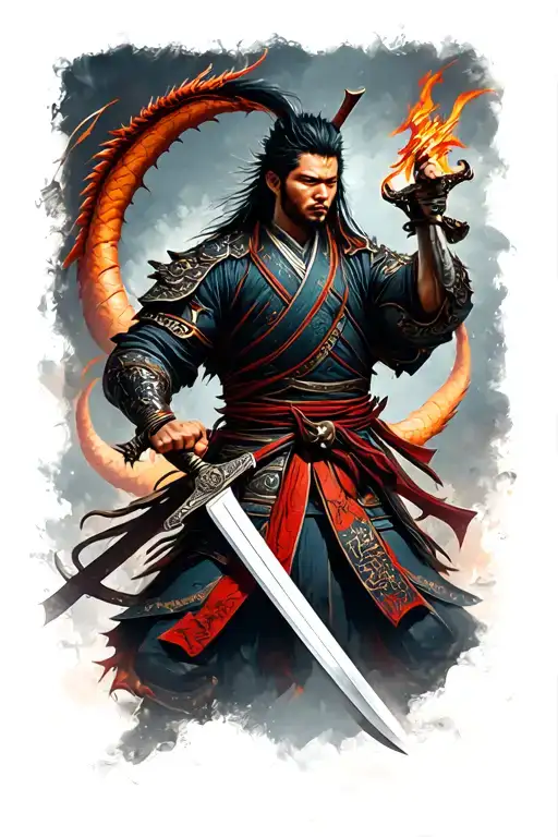Samurai Sword Dragon Slayer Holding His Sword