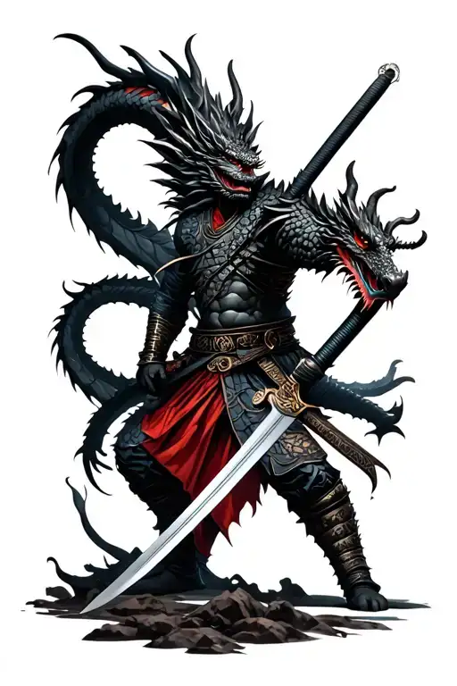 Black Samurai Sword Dragon Slayer Holding His Sword