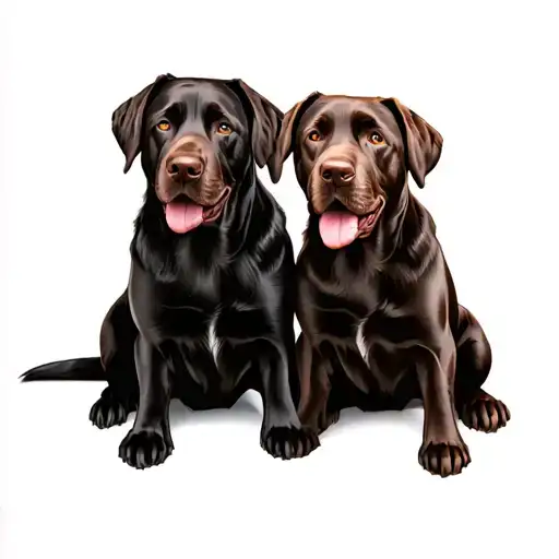 Two Labradors A Black And A Dark Brown Sitting Together