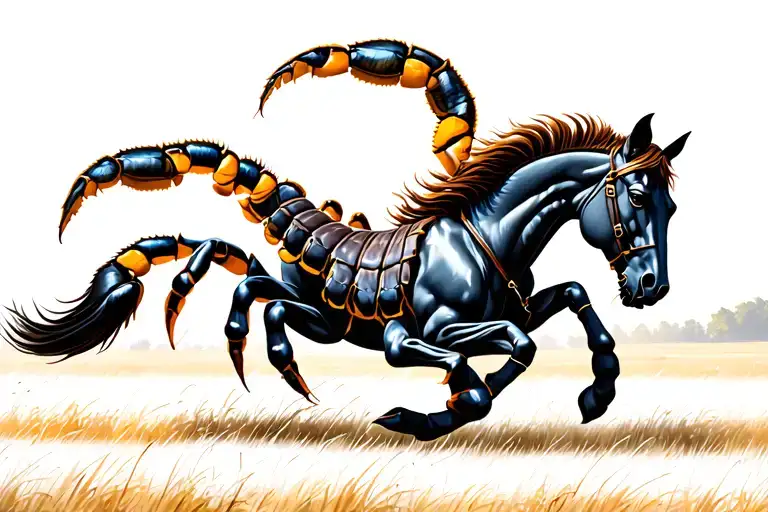 Scorpion And Horse Galloping Through A Field