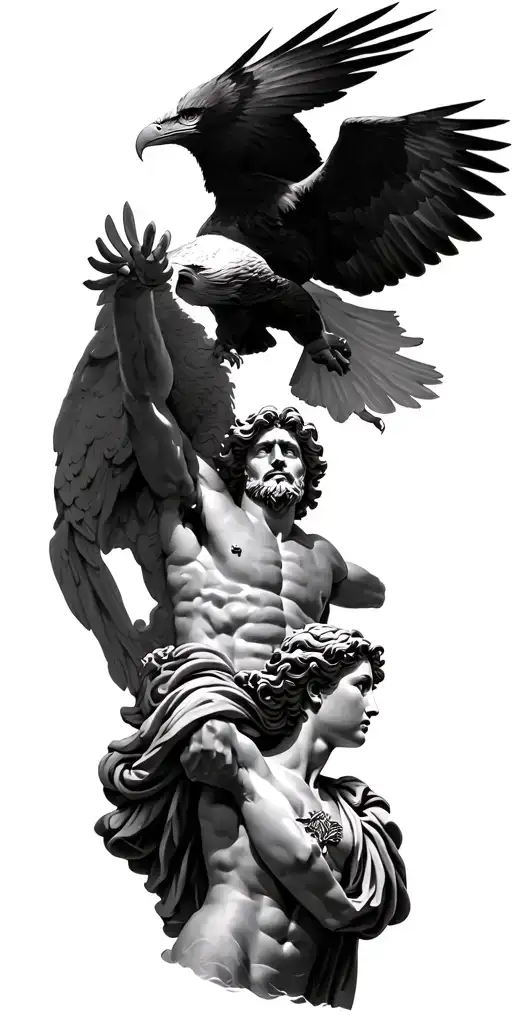Zeus With An Eagle Flying Above Him And Athena Below Him