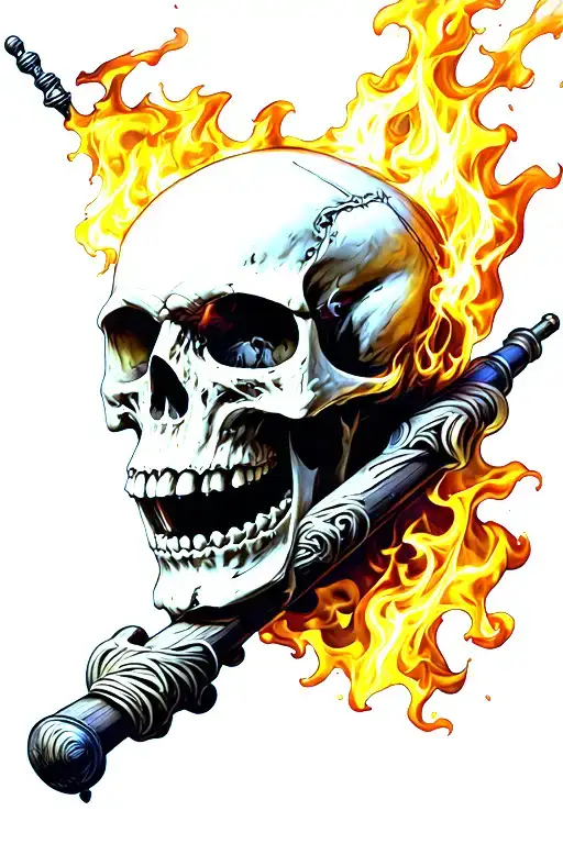 Burning Skull Assembled On A Pleuling Rod