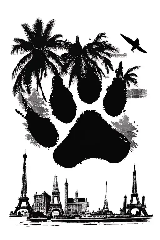 Dog Paw Print Silhouette Surrounded Travel Landmarks