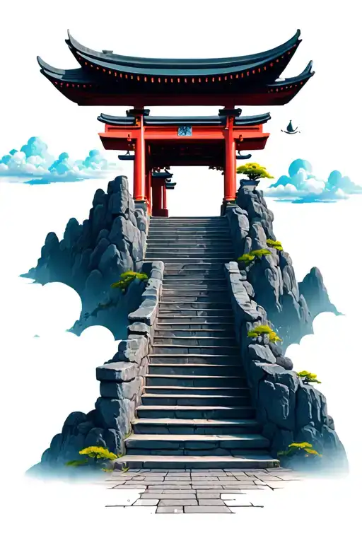 Stair Way To Heaven With A Japanese Arch At The Top
