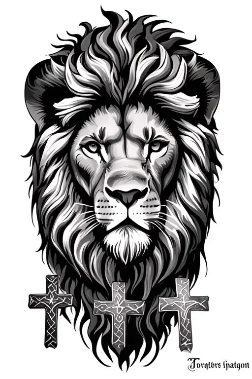 Lion And 3 Crosses With Bible Verse