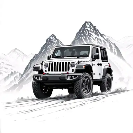 Mountain Scene With A Jeep Wrangler 2008 Driving Black