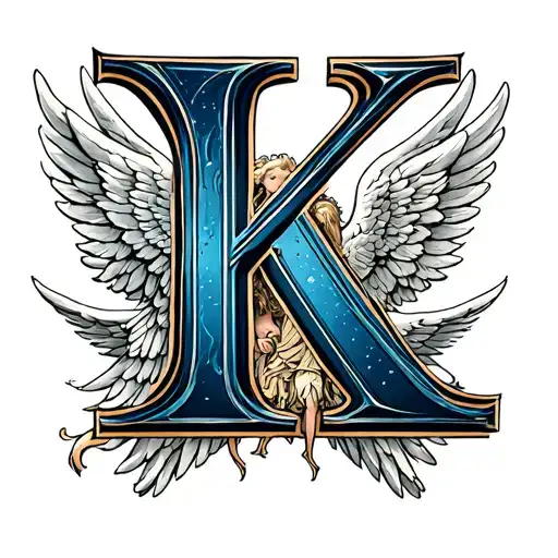 Letter K And K Surrounded By Wing Of Angels