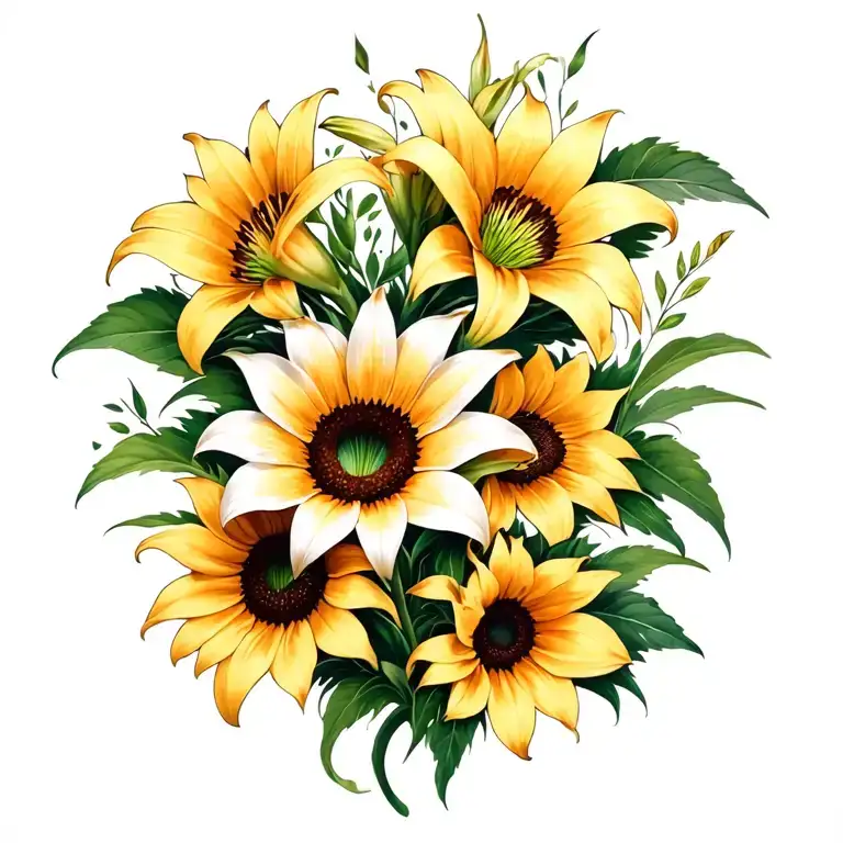 Stargazer Lillies And Sunflower