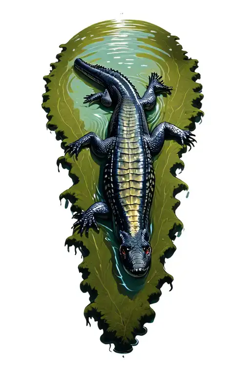 Swimming Alligator In A Swamp With Cypress Knees