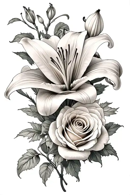 Roses And Lily Flower