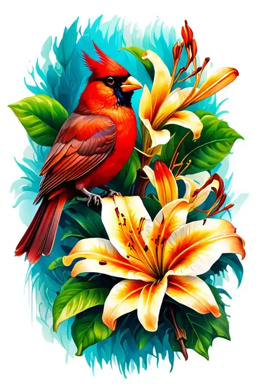 Tiger Lily And Cardinal Bird