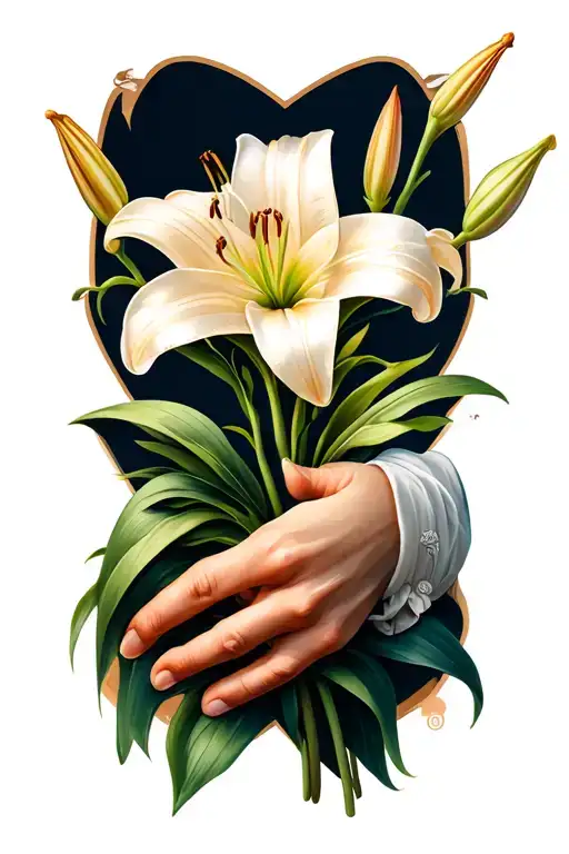 Mamaw's Hand Holding A Lily