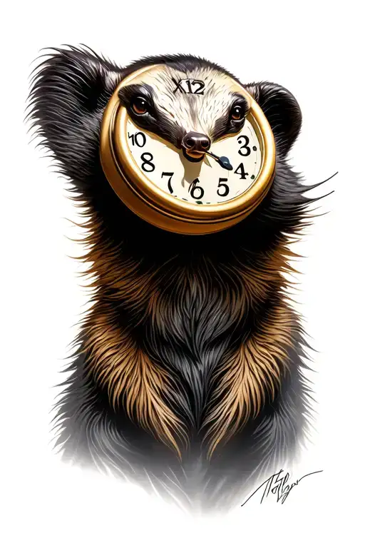 Honey Badger With Time Analog Clock Showing