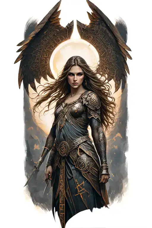 Valkyrie On The Forearm With Runes