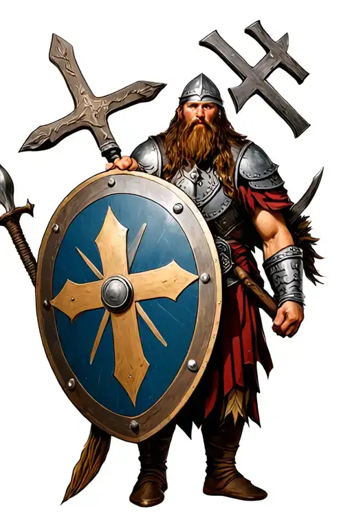 Viking Warrior Holding A Shield With A Cross