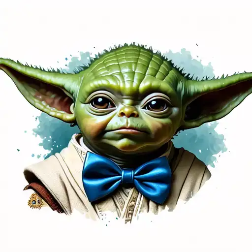 Baby Yoda Face With Blue Bow Tie