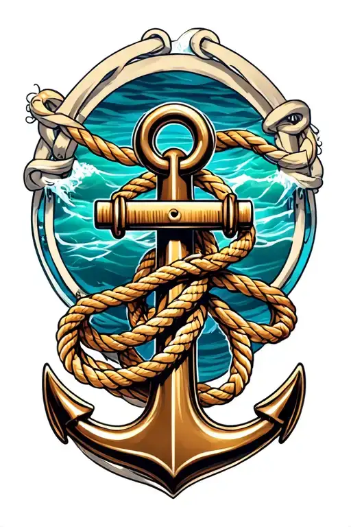 Anchor With Ropes Intertwine Along