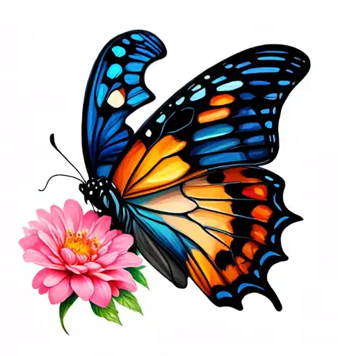 Half Butterfly And Half Flowers