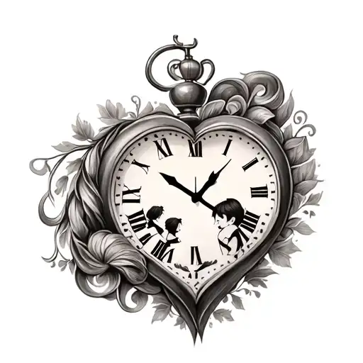 Father With Heart Clock With Their Son And Daughter