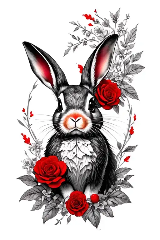 Alice In Wonderland Inspired Black And White Arm Tatto With Hints Of Red Please Including The Rabbit