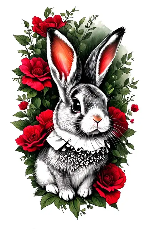 Alice In Wonderland Inspired Black And White Arm Tatto With Hints Of Red Please Including The Rabbit