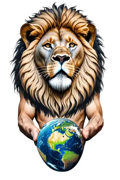 Lion Atlas With Human Body Holding Up The World