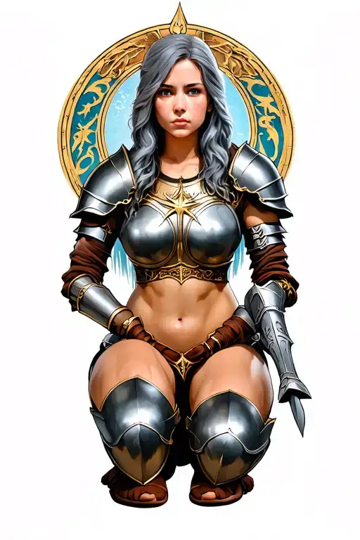 Christian Armor Of God Female Warrior Kneeling Gray Hair Conservative
