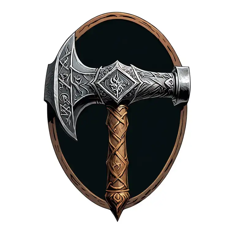 Fantasy Dwarf Hammer Ingraved With Runes