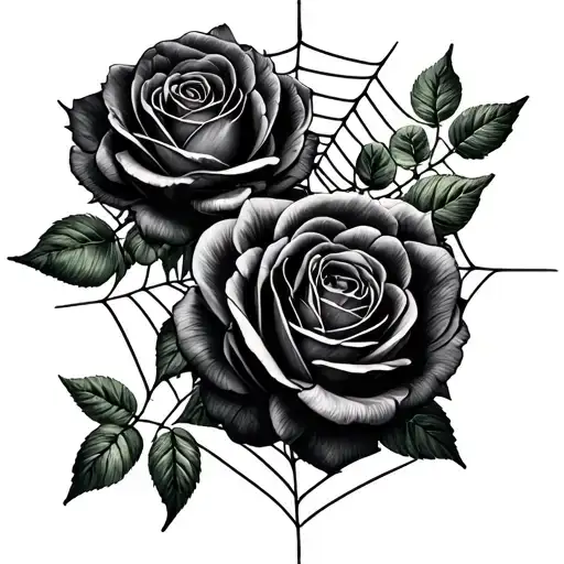 Spider Web With Roses And Spider