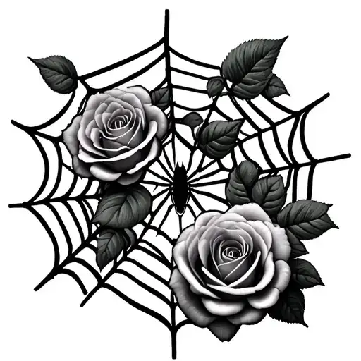 Spider Web With Roses And Spider In The Middle