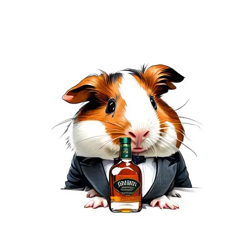Gangster Guinea Pig In A Suit With A Bottle Of Whiskey