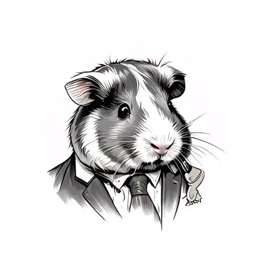 Gangster Guinea Pig In A Suit With A Knife Cutting