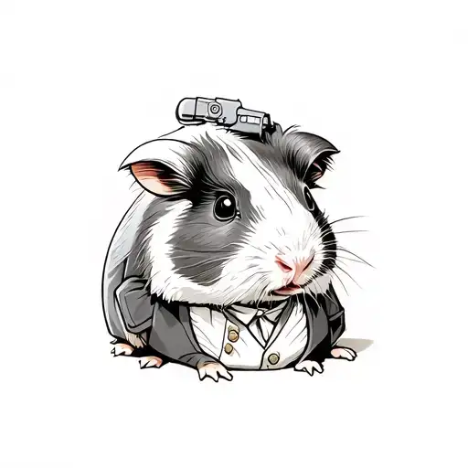 Gangster Guinea Pig In A Suit With A Weapon Ready To Battle