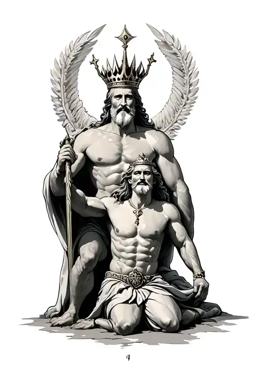 A King Kneeling Before A God