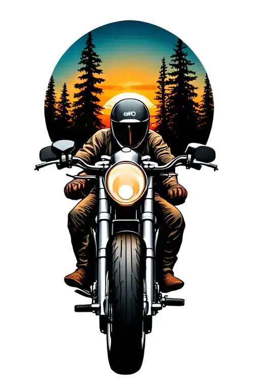 Motorcycle Mountain Forest Sun