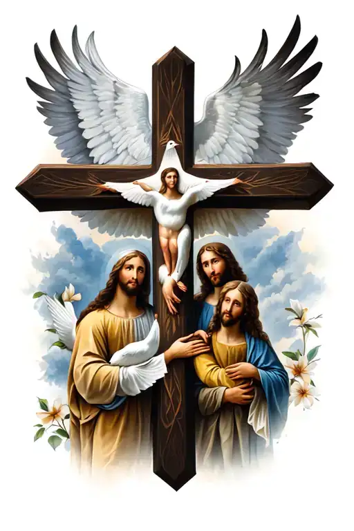 Christian Cross With A Colombe Family With Shade