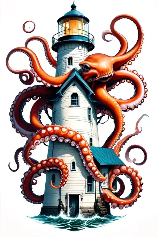 Lighthouse Wrapped By Octopuses