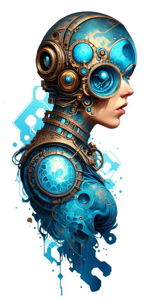 Blue Hexagon Tattoo Industrial Full Sleeve Steampunk