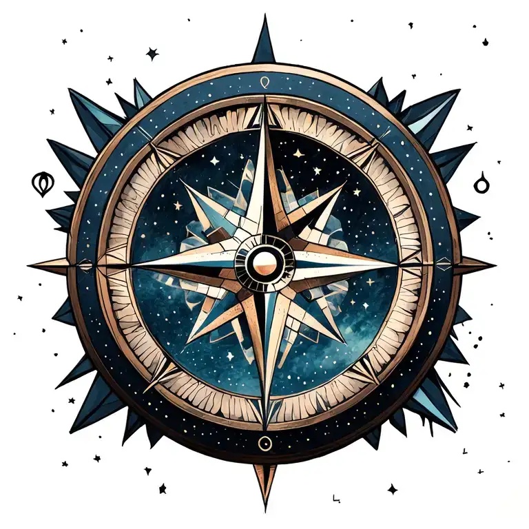 Geometric Meets Celestial Tattoo Style Design With Main Compass In The Center