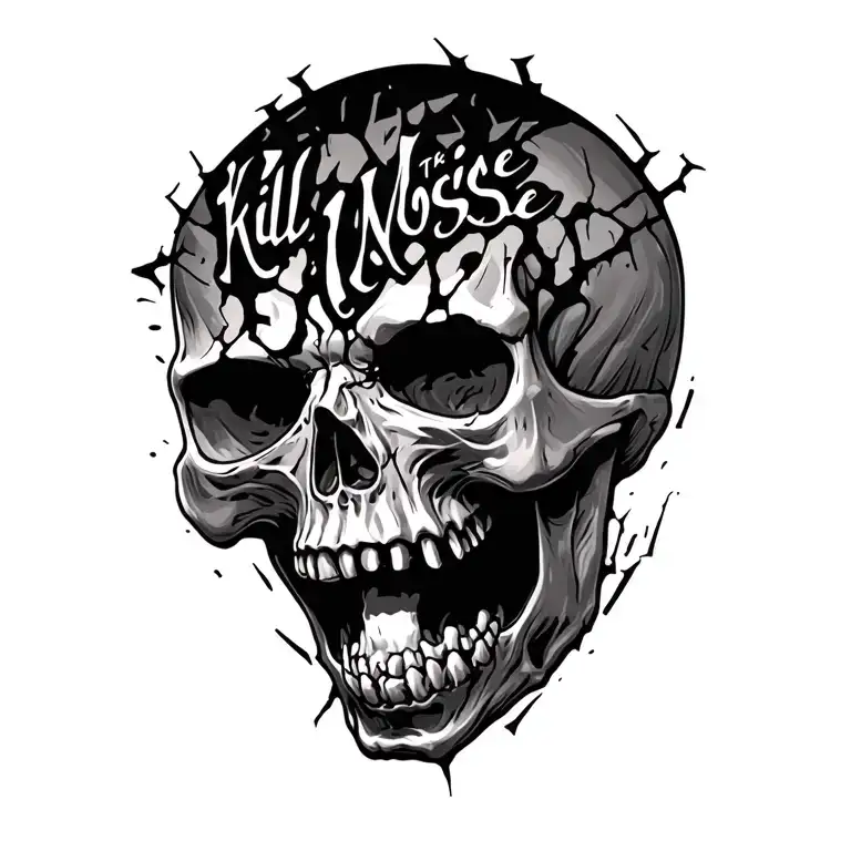 Screaming Skull Says Kill The Noise Cracked In It
