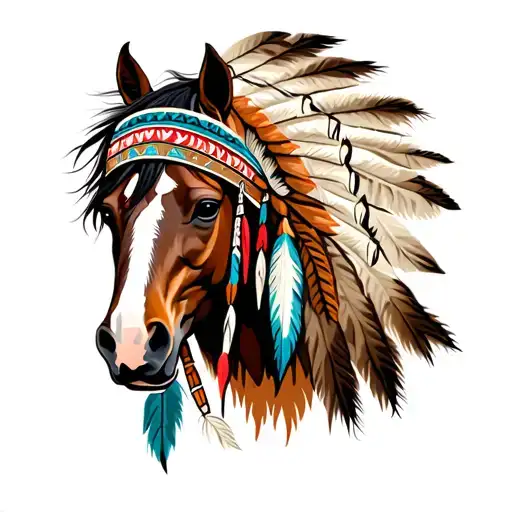 Horse Head With Native American Headdress