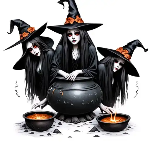 3 Witches Around Pot With No Eyes In Cave
