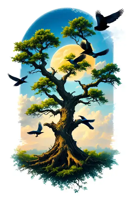 A Treee With Birds Soaring