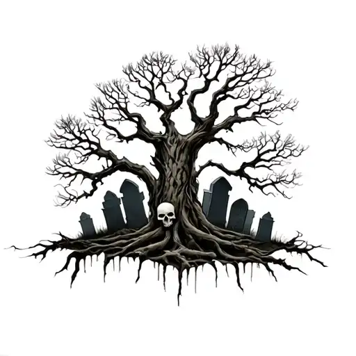 Evil Scene With Skulls Trees Graves