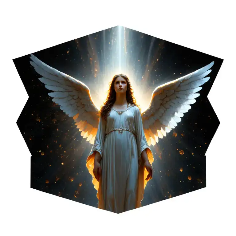 Angel Standing In A Shaft Of Light Rising Up To Paradise