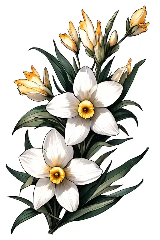 Lakspur And Daffodil Flower